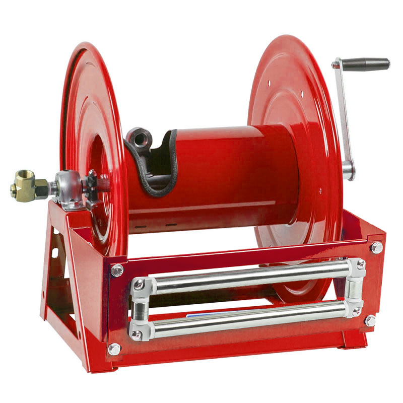Hose Reel 1125 Series - Manual Hand Crank - 25mm (1") x 100ft booster hose (hose not included) - NPT outlet - 4-way bottom roller - Painted Red