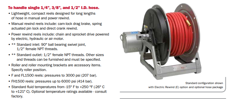 Genesis Rescue Reel - electric hose reel w/70 ft of twinned YELLOW 10,000 psi hose w/quick connects, c/w 36" lines with quick connects to connect to pump (New $5500) *Sale*