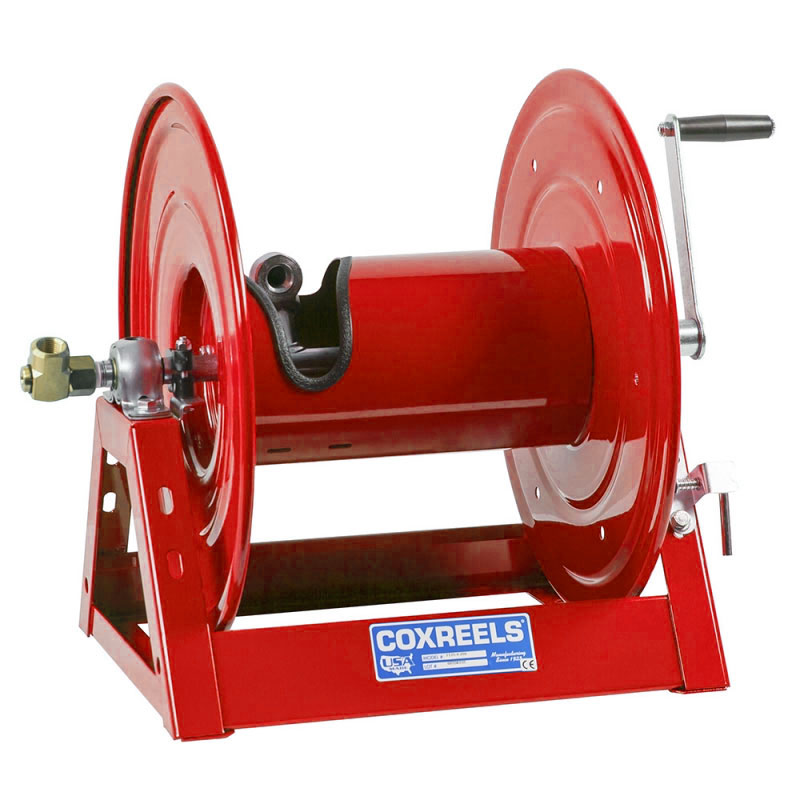 Hose Reel 1125 Series - Manual Hand Crank - 25mm (1") x 100ft booster hose (hose not included) - M NPT outlet  - Painted Red