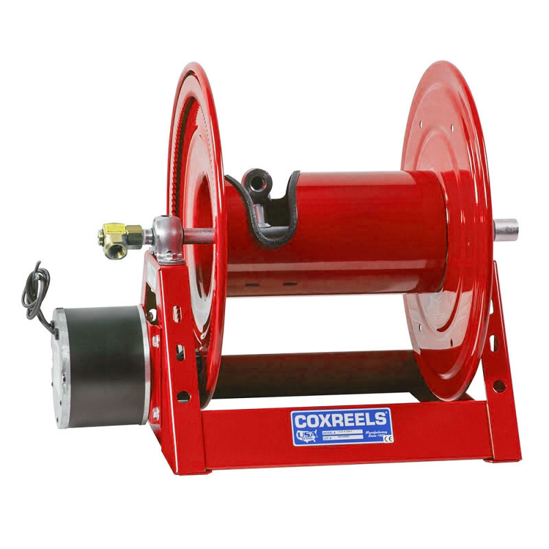 Hose Reel 1125 Series - Electric 12V DC Motor - 25mm (1&quot;) x 100ft booster hose (hose not included) - NPT outlet  - Painted Red